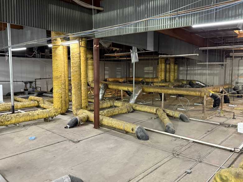 Commercial ceiling ductwork in progress