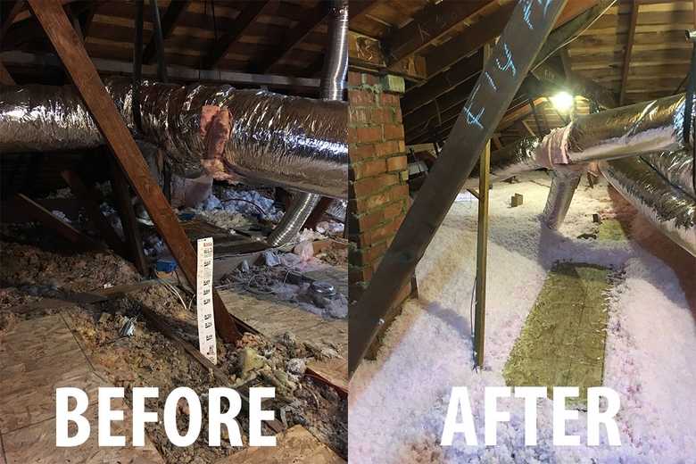 Before and after: attic ductwork and insulation